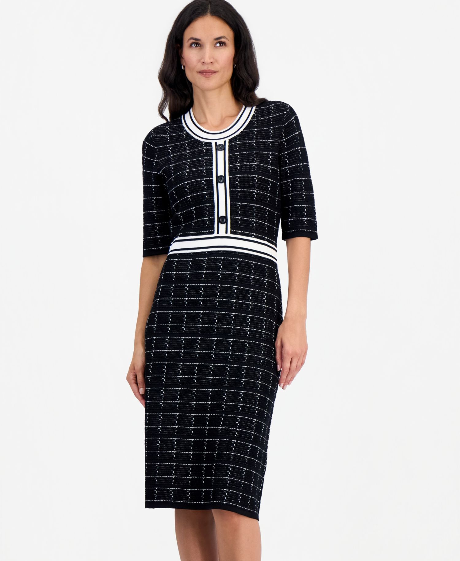 Petite Plaid Scoop Neck Midi Sweater Dress