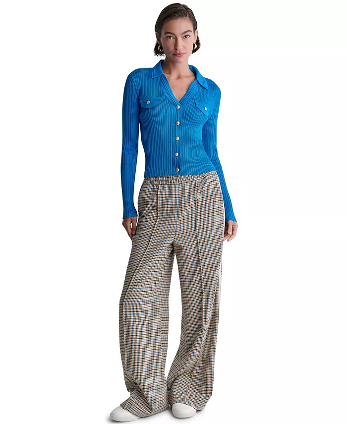 Women's Ribbed Knit Collared V-Neck Cardigan - thumbnail 9