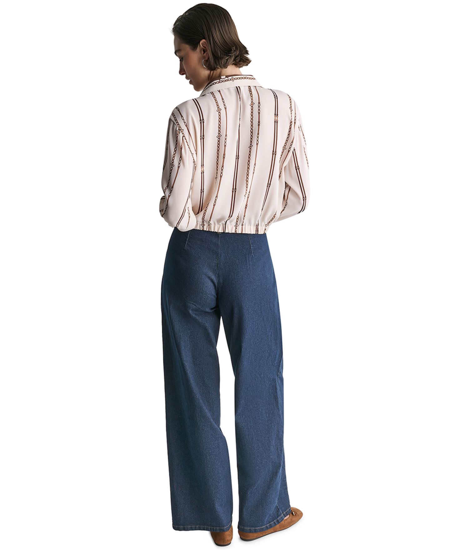 Женский топ BCBG Collared Long-Sleeve Crop Button-Up, цвет: Миндальный комбинированный — фото 7