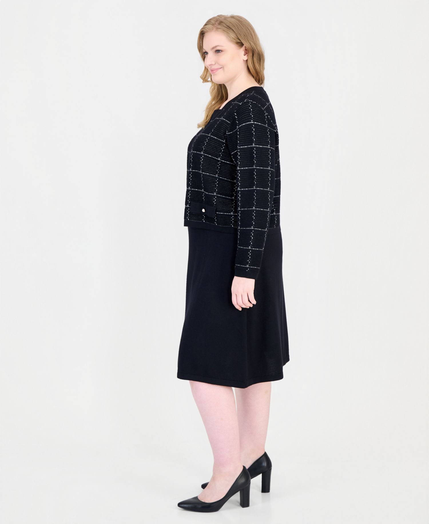 Plus Size Scoop Neck Long Sleeve Jacket Sweater Dress