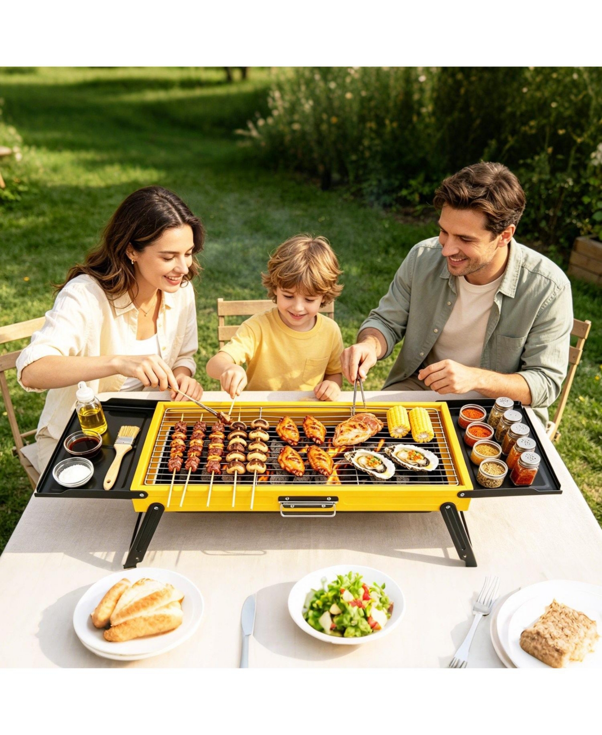 Mountaintop Portable Folding Charcoal Grill, Stainless Steel, Compact Tabletop With Side Panels and Carry Handle, for Picnic, Backyard, Beach, Travel