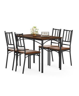 4-Piece Industrial Dining Set, Table and 4 PU Benches
