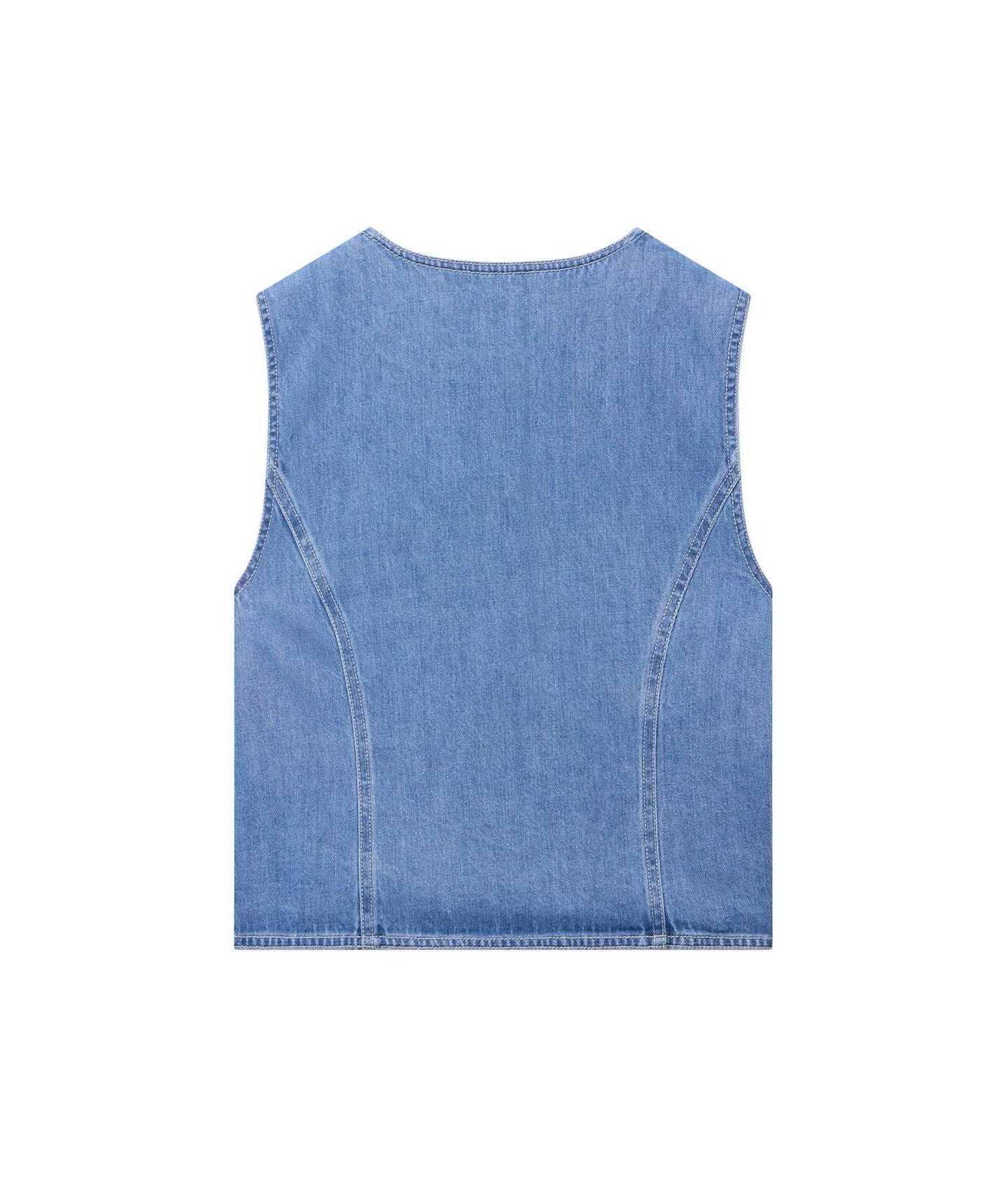 Женский топ Mint Velvet Sleeveless Scallop Detail Denim Waistcoat, цвет: Синий — фото 2