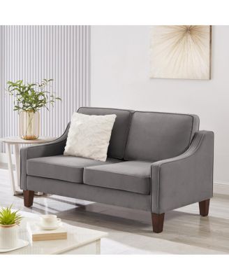 Velvet 2-Seater Loveseat Sofa with Spring Cushion and Wood Legs