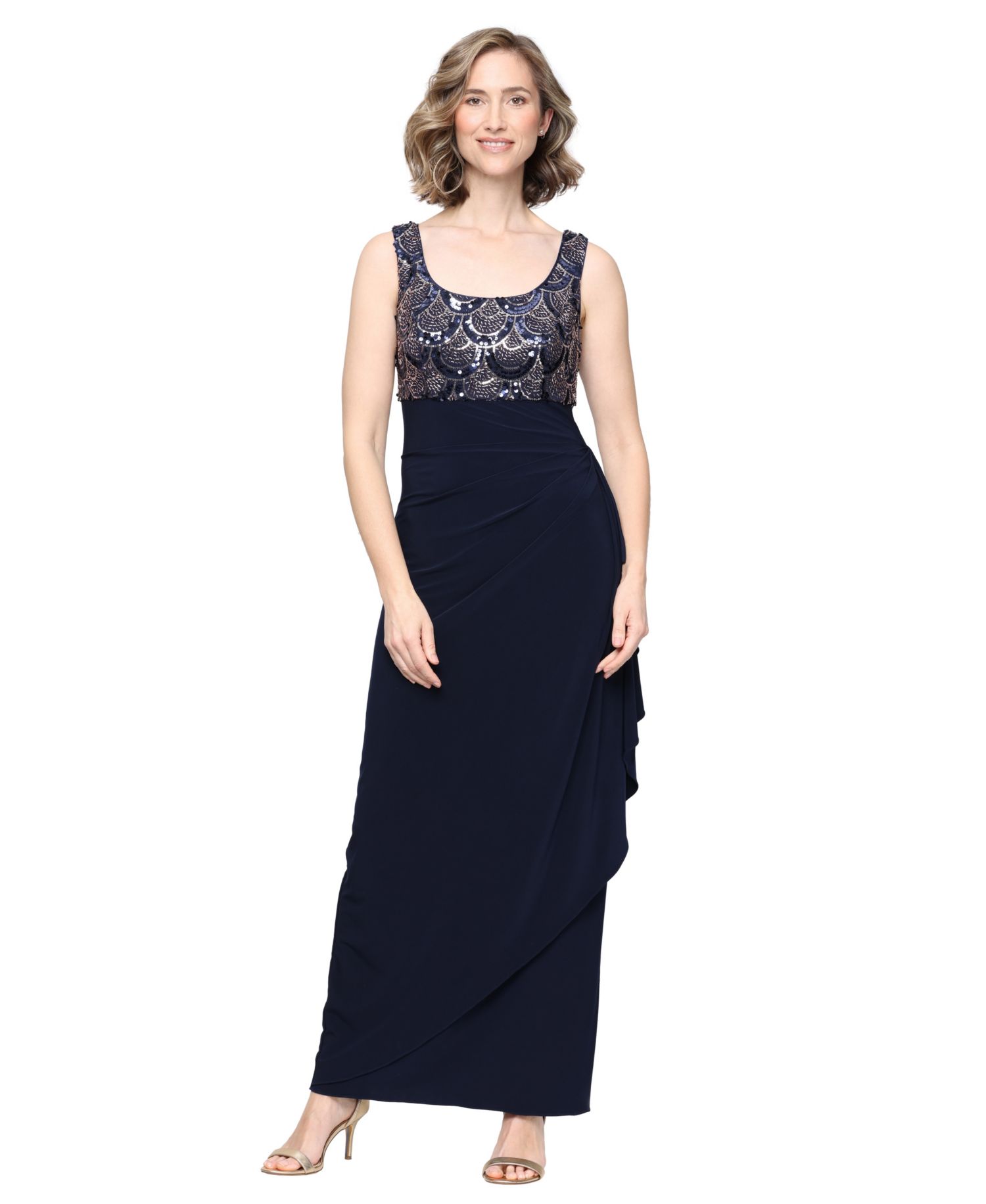 Petite Scoop Neck Empire Waist Sequin Bodice Dress and Bolero Jacket Set
