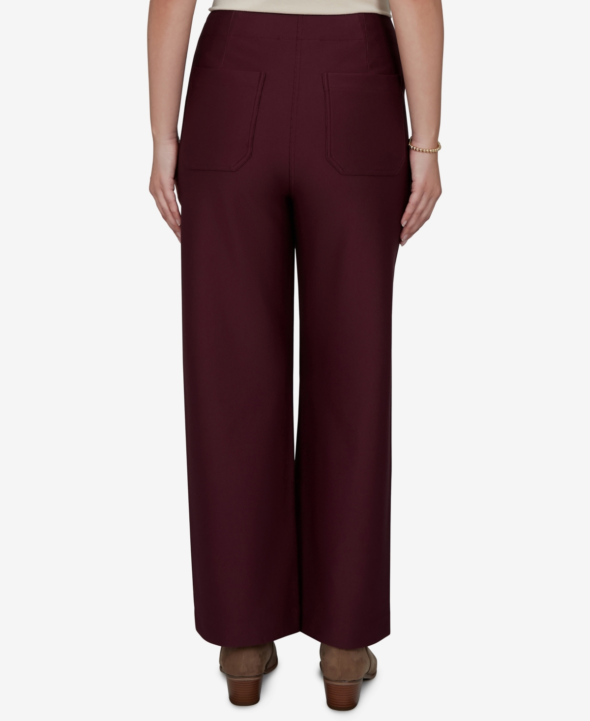 Ruby Rd. Petite Solid Pique Wide Leg Pull-on Pants In Burgundy
