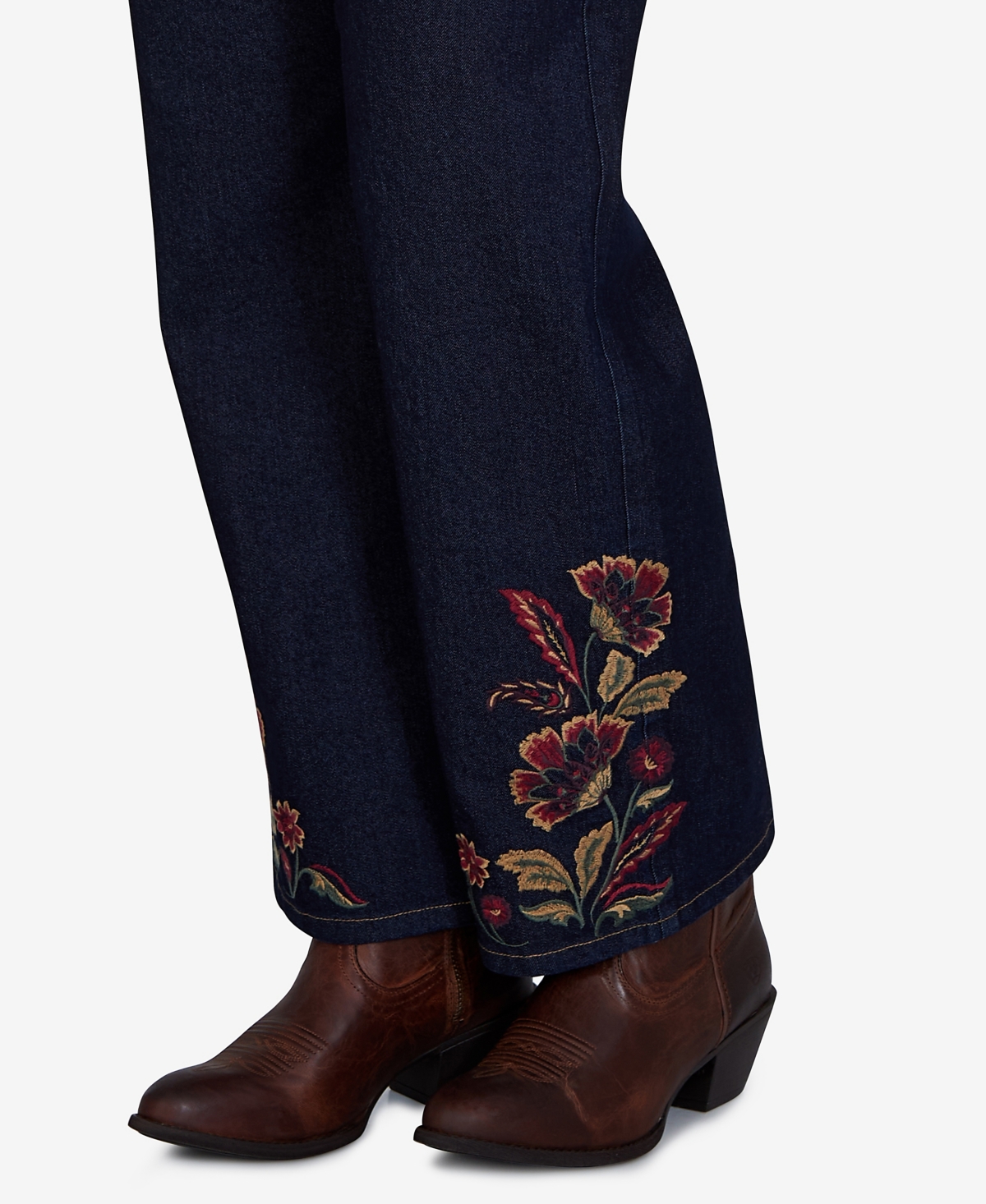 Ruby Rd. Petite Pull-on Wide-leg Embroidered Denim Pants In Blue