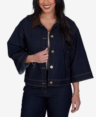 Petite Stretch Denim 3/4-Sleeve Jacket