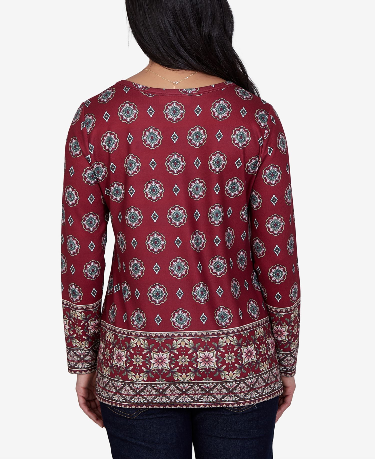 Petite Medallion Long-Sleeve Knit Top
