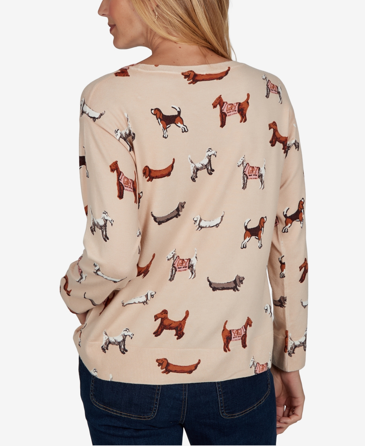Ruby Rd. Women's Petite Dog-print Long-sleeve Pullover In Neutral