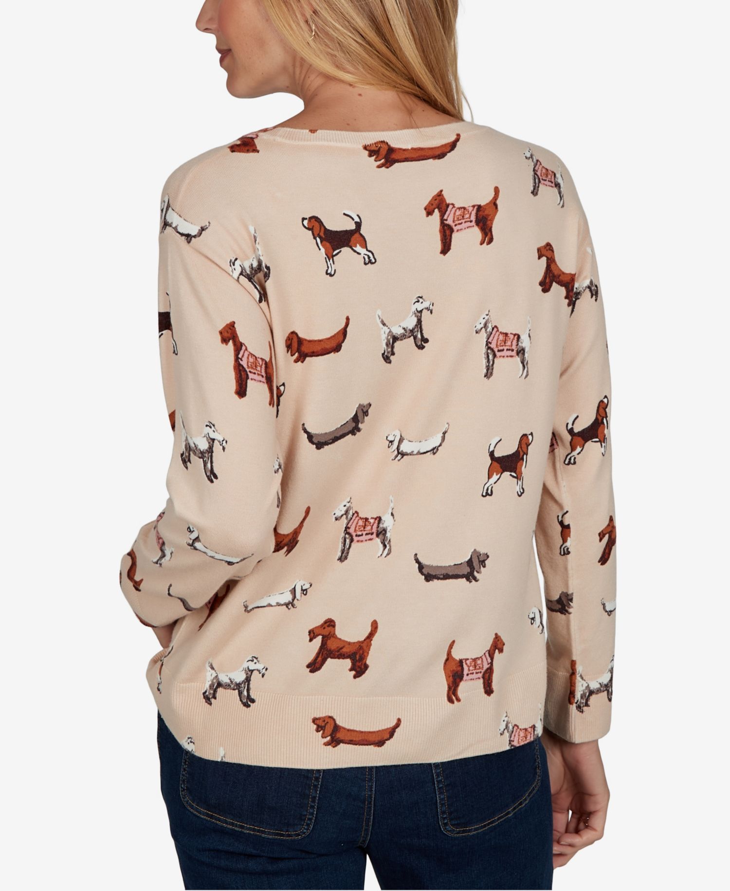 Women's Petite Dog-Print Long-Sleeve Pullover