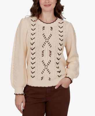 Petite Cable-Knit Scalloped-Trim Pullover