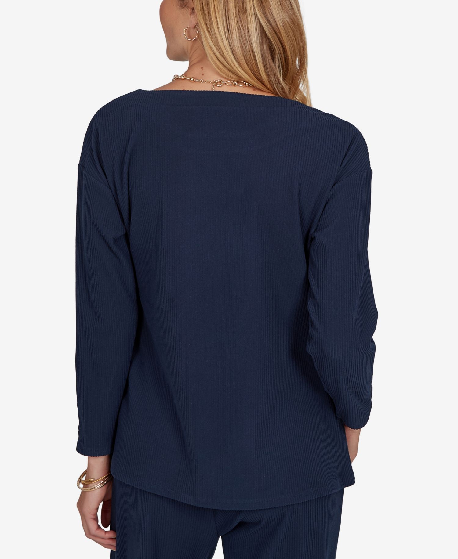 Petite Long-Sleeve Boat-Neck Side-Tie Top