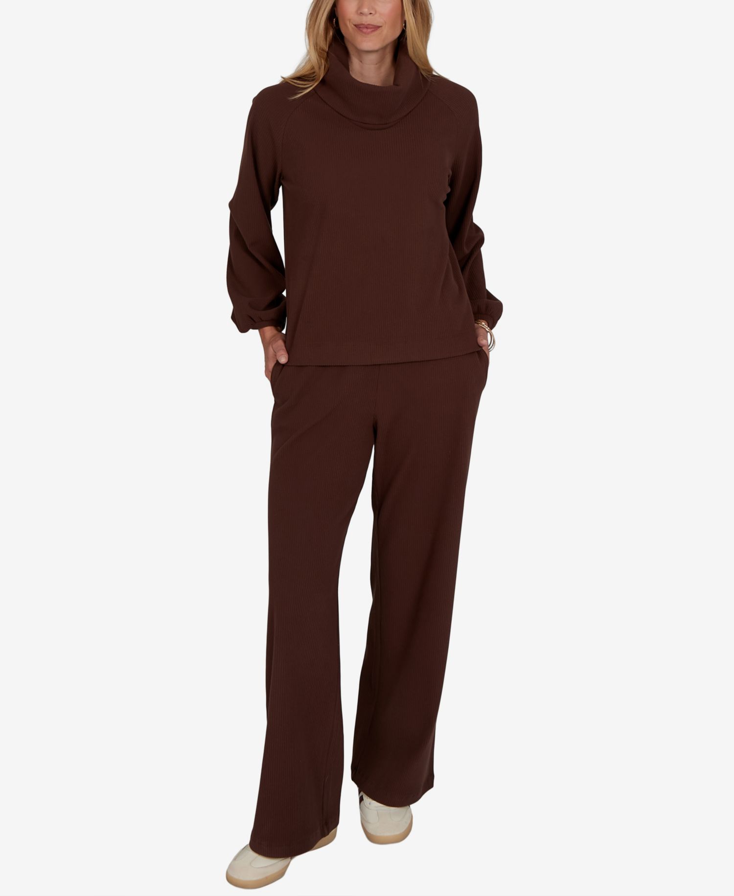 Petite Cowl Neck Ribbed Top