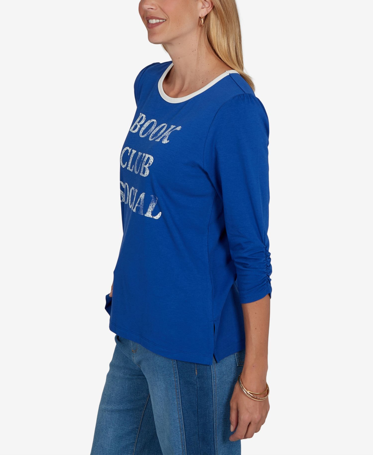 Petite Book Club 3/4-Sleeve Graphic-Print Top