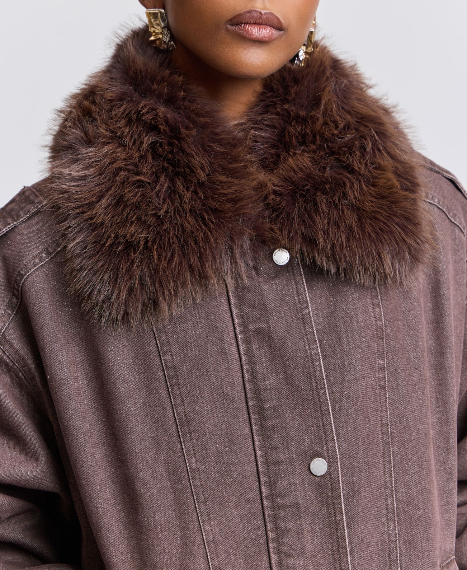 Women's Oversized-Fit Detachable Faux Fur Collar Bomber Coat