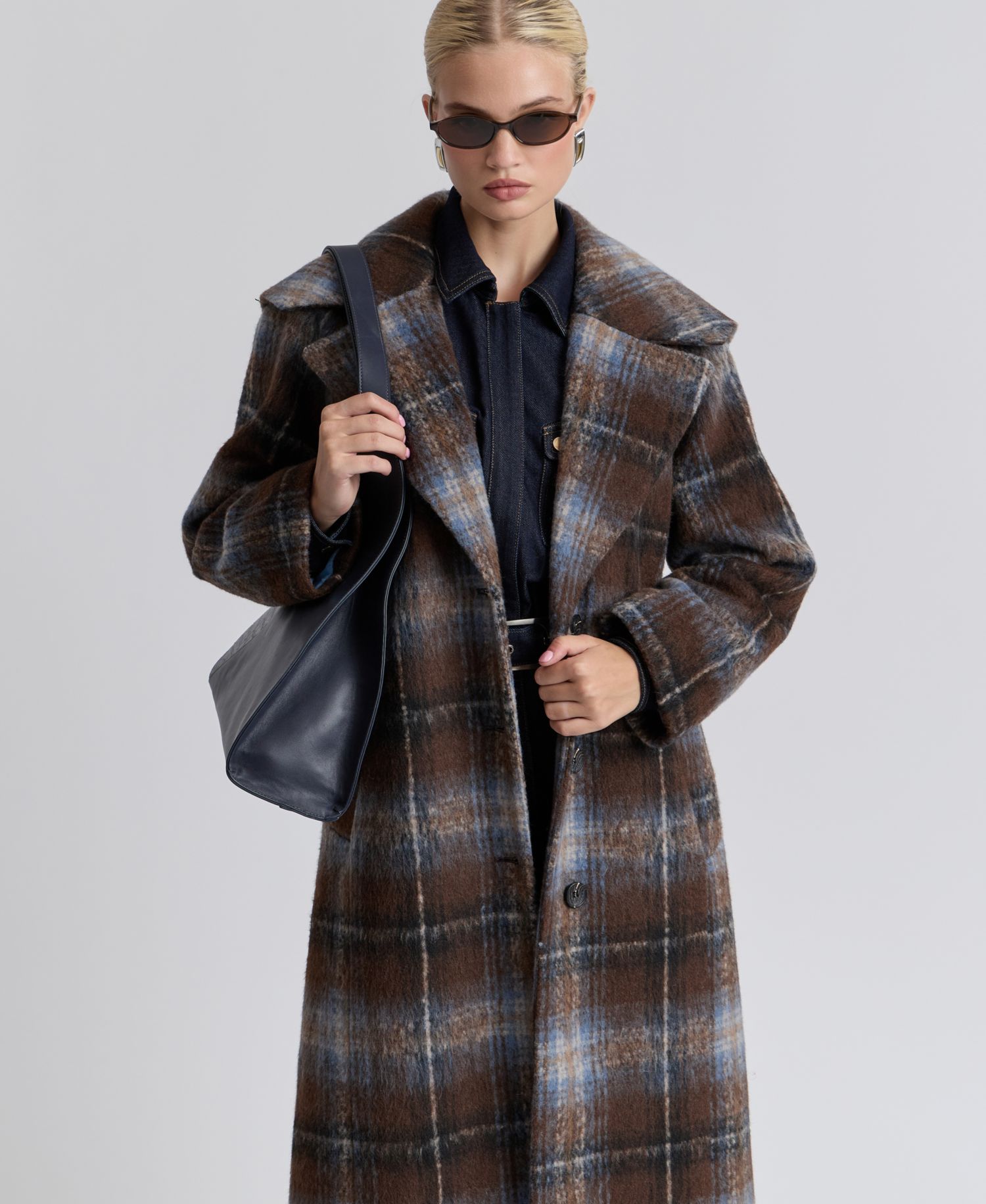 Women's Plaid Notch-Collar Maxi Coat