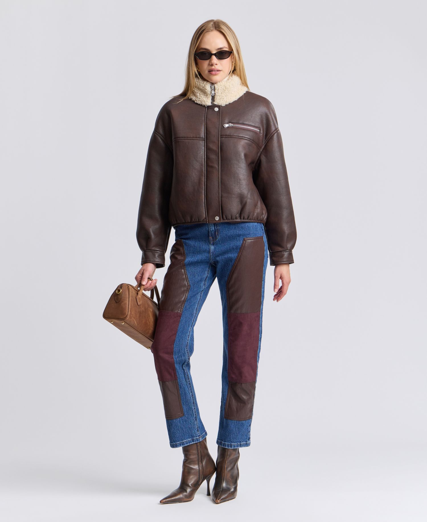 Women's Faux Shearling Oversized-Fit Bomber Jacket