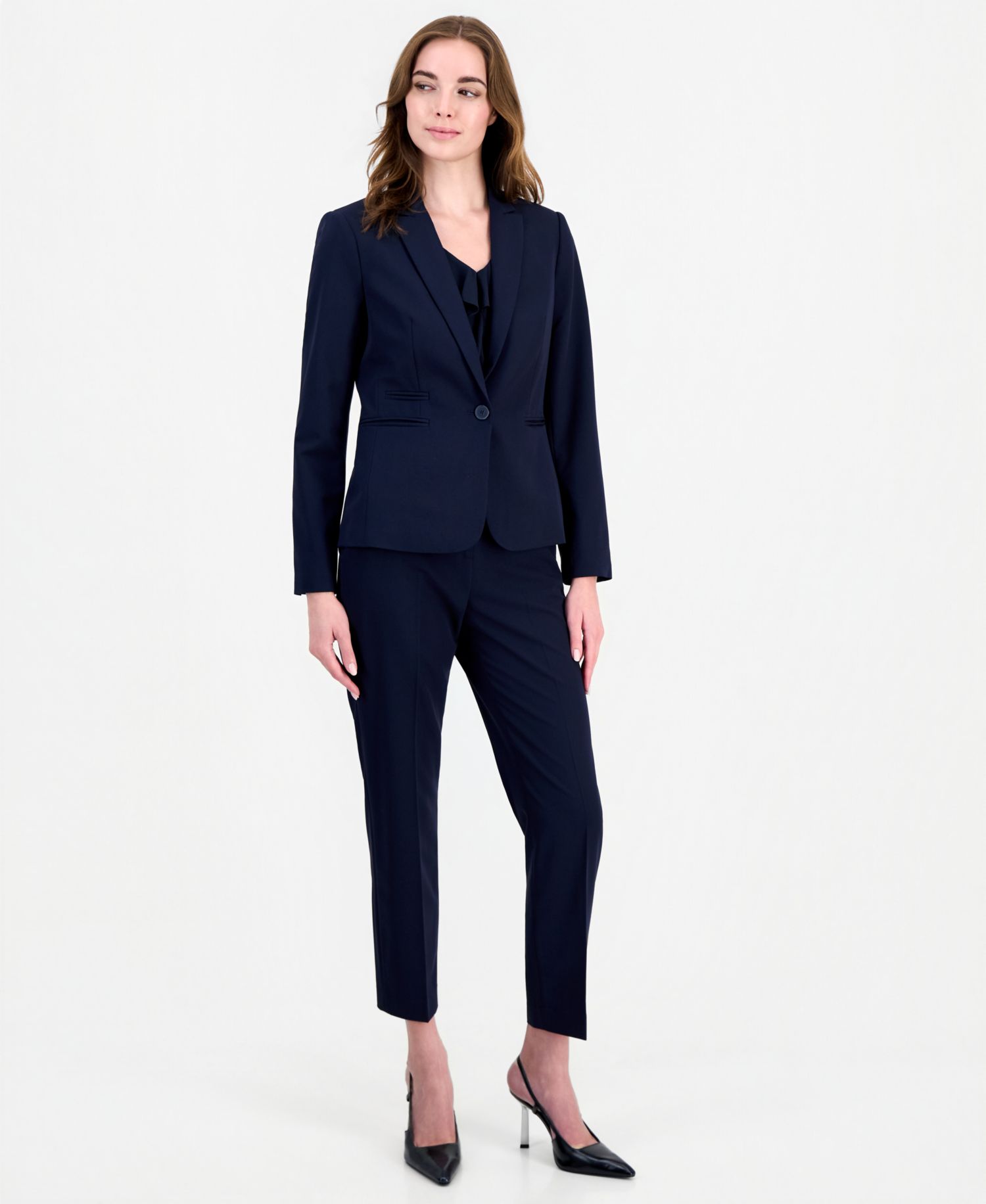 Women's One Button Strip Shoulder-Pad Blazer