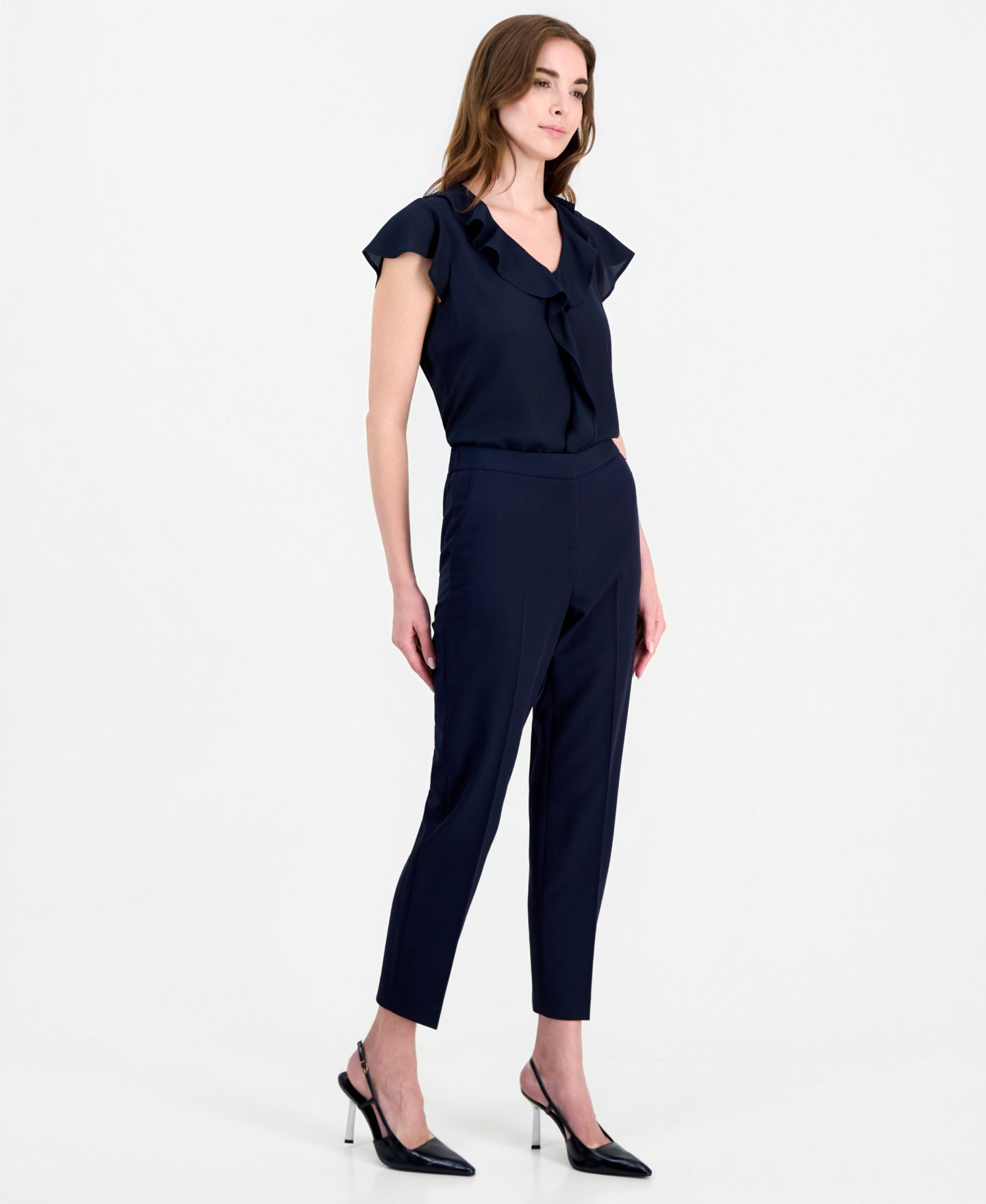Женские брюки Tahari ASL Straight-Leg Mid-Rise Elastic-Back, цвет: Тёмно-синий — фото 4