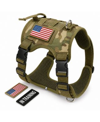 Adjustable Tactical Dog Harness for Medium & Large Dogs, Heavy-Duty No-Pull Vest with Metal Buckle and Control Handle | Green Camouflage