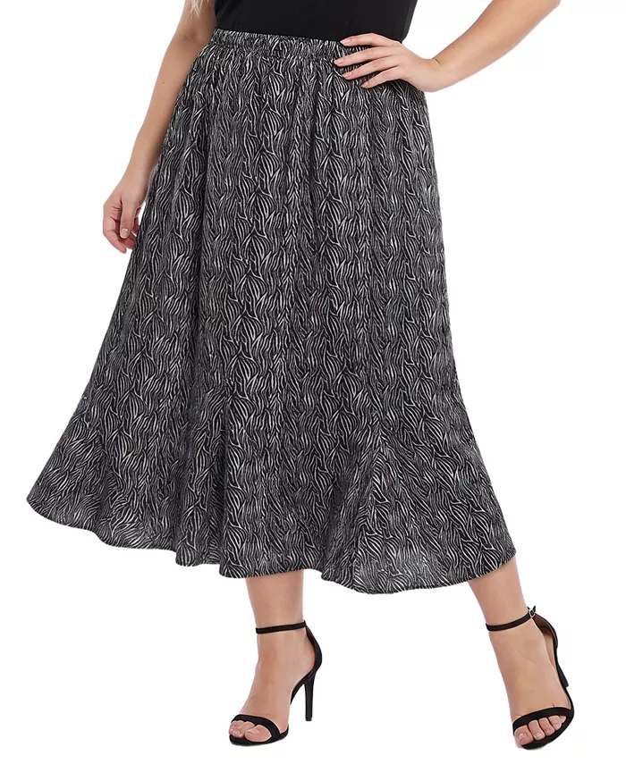 Plus Size Midi High-Waisted A-Line Skirt