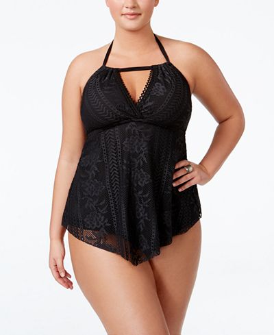 Becca ETC Plus Size Prairie Rose Convertible Tankini Top & Bottoms