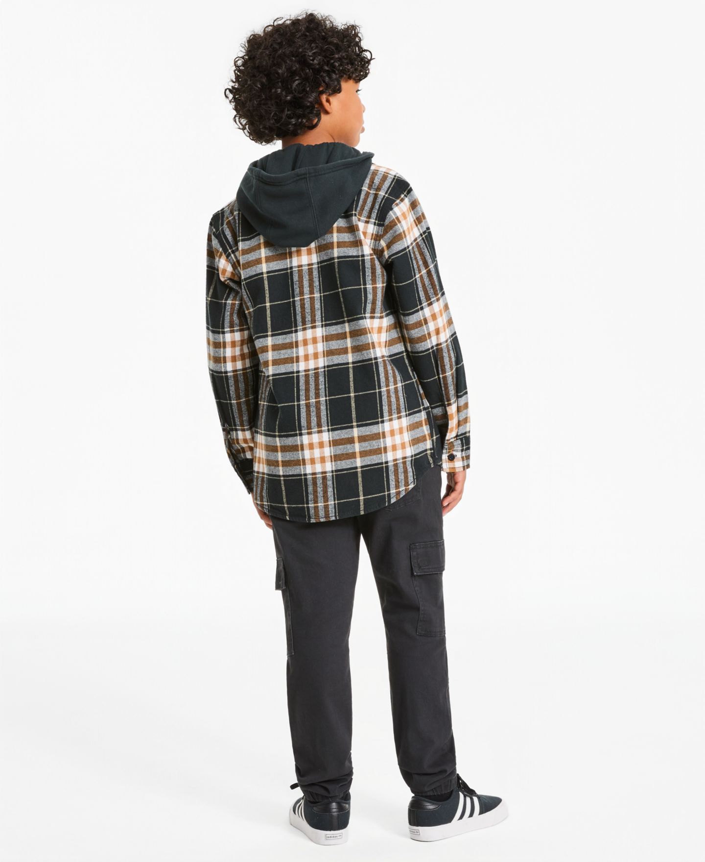Рубашка Levi's Hooded Plaid Flannel Long-Sleeve для мальчиков, цвет: Угольно-чёрный — фото 4
