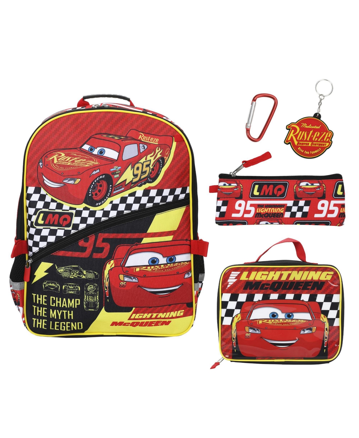 Cars Lightning McQueen 5 Piece 16 Inch Backpack And Lunch Set For School and Travel