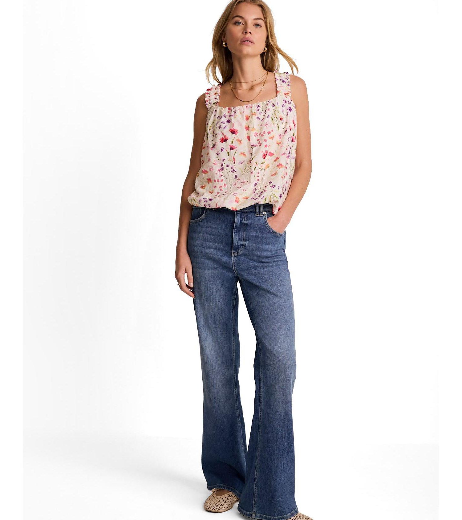 Women's Sleeveless Square Neck Floral-Print Top