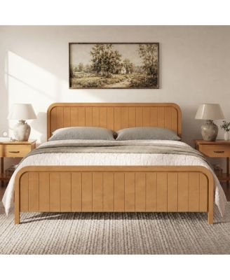 King Wood Platform Bed Frame with Headboard