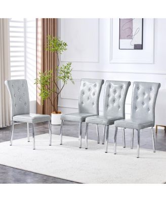 set of 4 Vintage Crocodile Leather Cushioned Dining Chairs