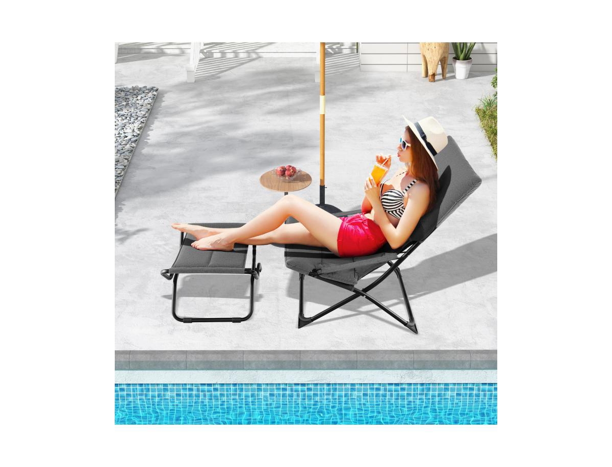 Boyel Living Patio Folding Sling Chair with Ottoman Footrest and Removable Cushion