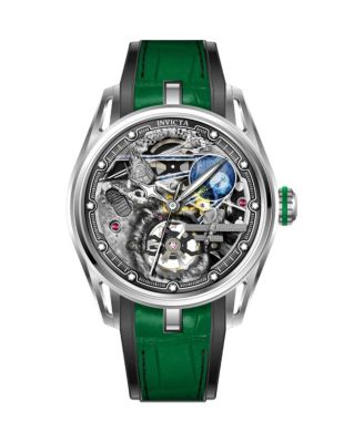 Celestial 69528 Men's 44.5mm Mechanical Watch - Steel Dial, Green Rubber Strap