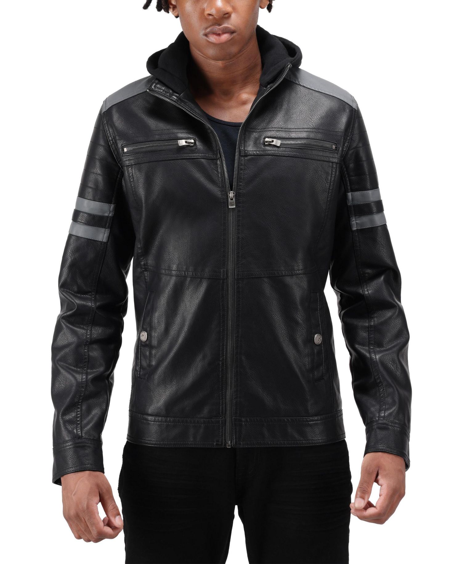 XRAY Men's Grainy PU Leather Hooded Jacket With Faux Shearling Lining