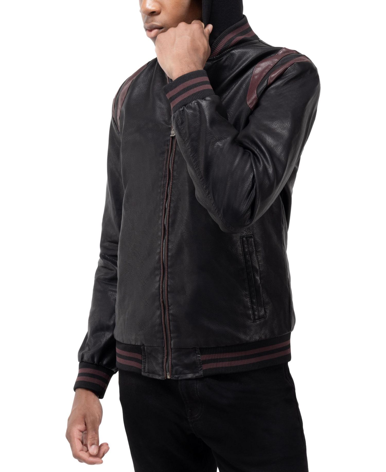 XRAY Men's Grainy PU Hooded Jacket With Faux Shearling Lining