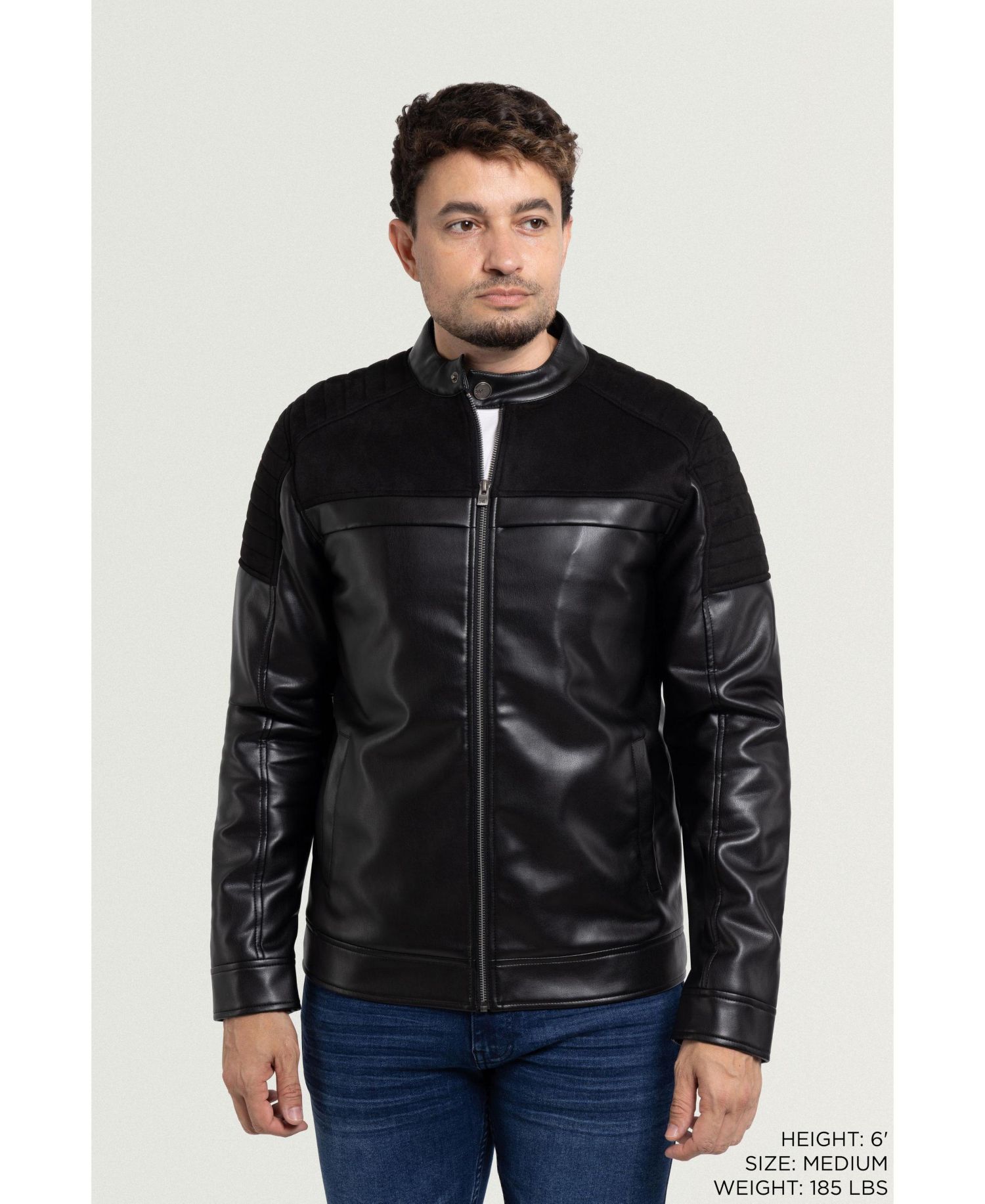 XRAY Men's Shiny PU Jacket With Faux Suede Detailing And Faux Shearling Lining