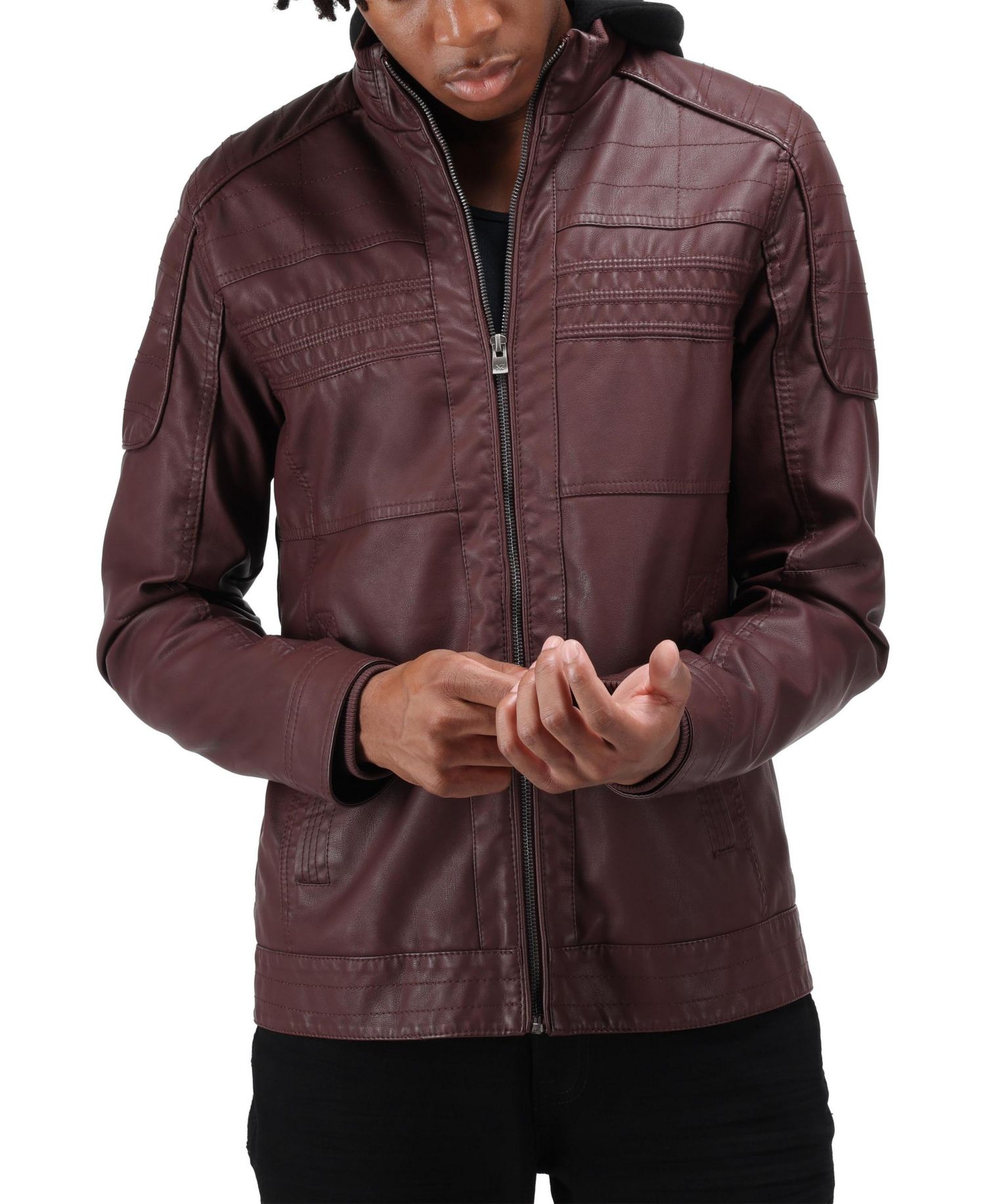 XRAY Men's Moto PU Jacket With Hood and Faux Shearling Lining