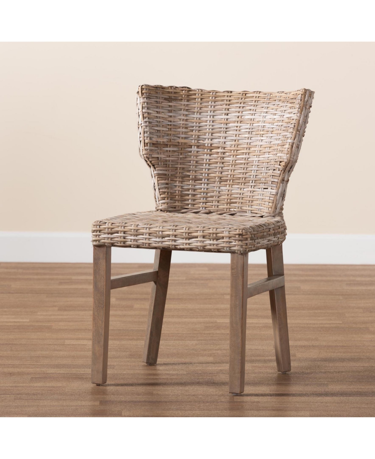 bali & pari Enver 31.9" Rattan Wood Modern Bohemian Dining Chair