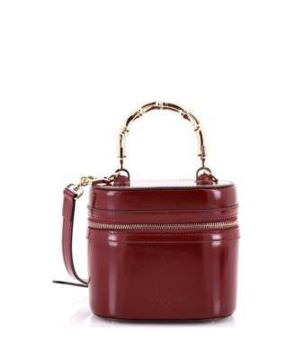 Mini Bamboo Top Handle Vanity Shoulder Bag Patent and Metal
