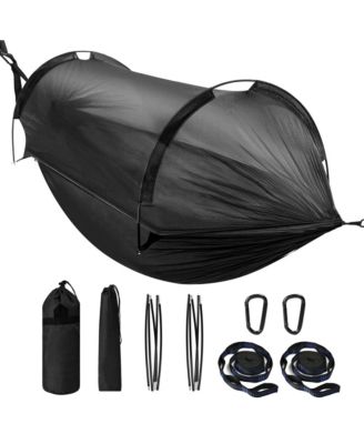 Camping Hammock With Mosquito Net Tree Straps Aluminum Rods Portable Lightweight Outdoor Hanging Rest
