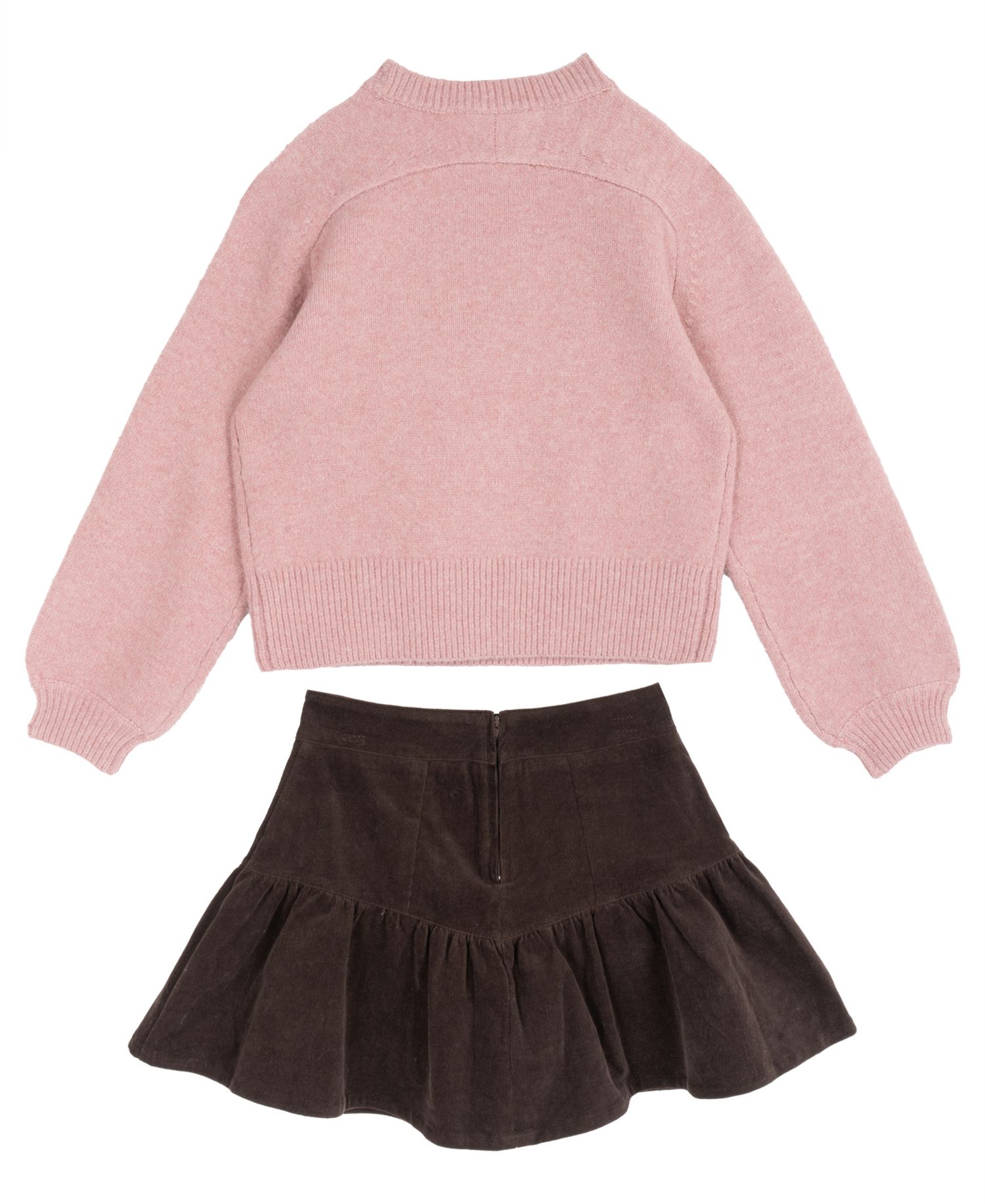 Girls' 7-12 Dog Graphic Brushed Sweater, Corduroy Skort and Necklace, 3-Piece Set