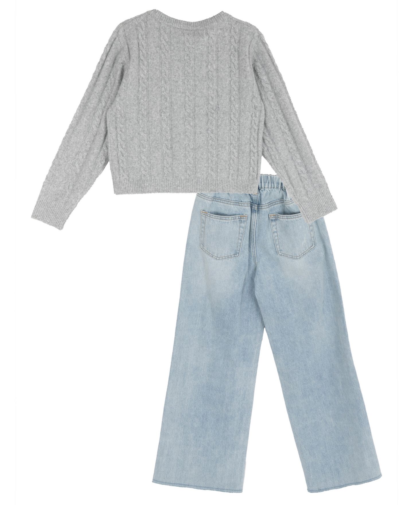 Tween Diva Girls' 7-12 Cable Knit Cardigan, Embellished Wide-Leg Denim Pants and Heart Charm Bracelet, 3-Piece Set, цвет: Серый — фото 2