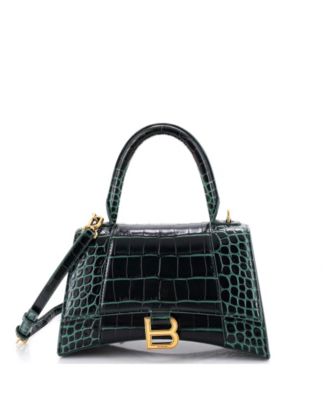 Small Hourglass Top Handle Bag Embossed Leather