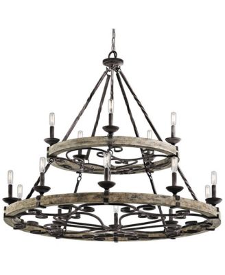 Taulbee 44" Wide 15-Light Aged Zinc Gray Wood Ring Chandelier