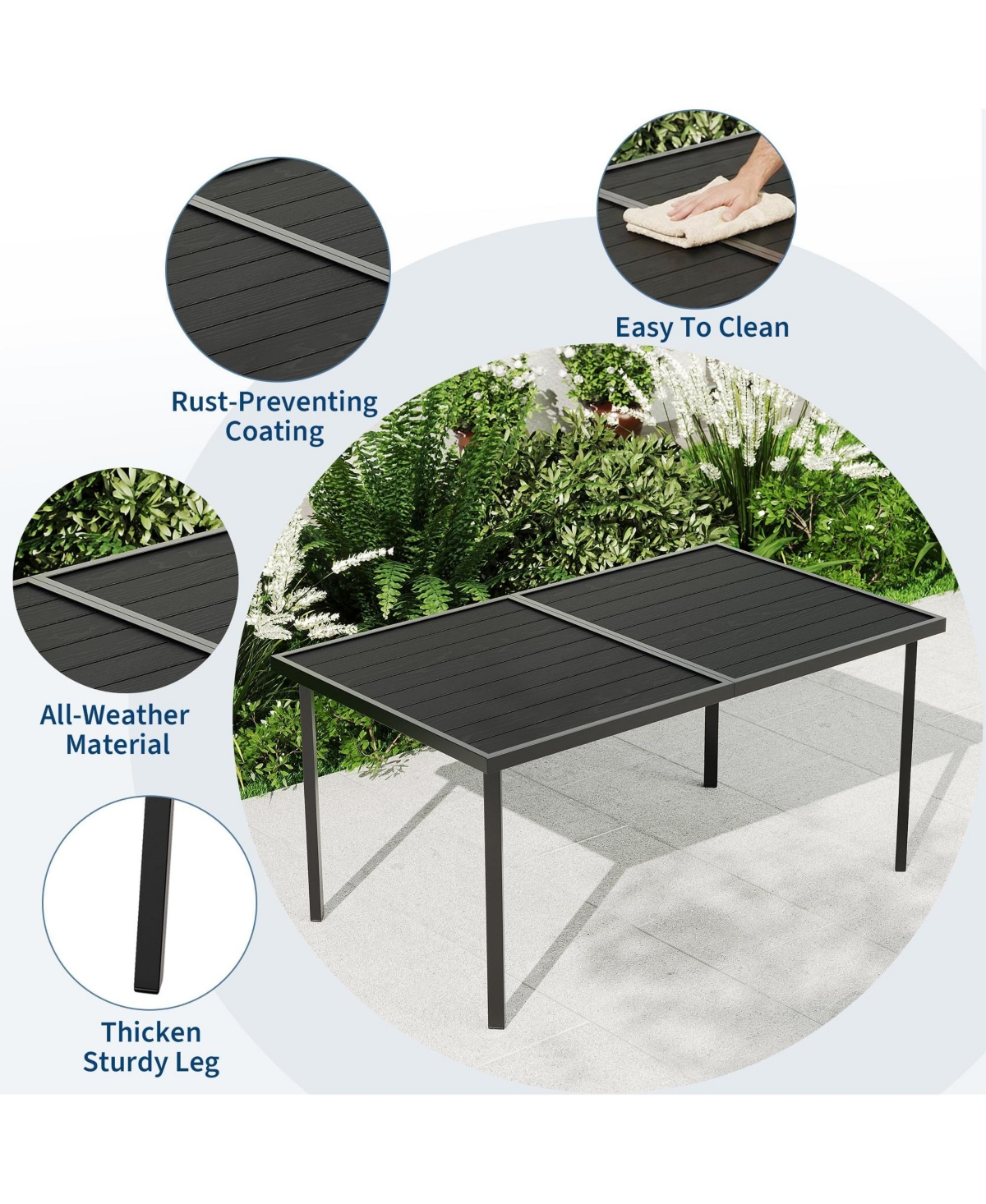 7 Piece Patio Dining Set for 6, Metal Outdoor Furniture Set with Rectangle Table and 6 Ergonomic Breathable Armchairs for Yard, Balcony, Poolside