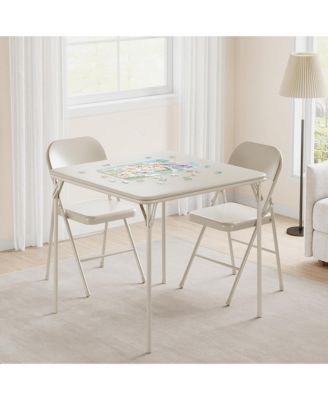 Folding Table and Chairs Set 3 Piece Square Poker Table with Metal Frame PU Leather Seats Space Saving Portable for Party Game Night Camping