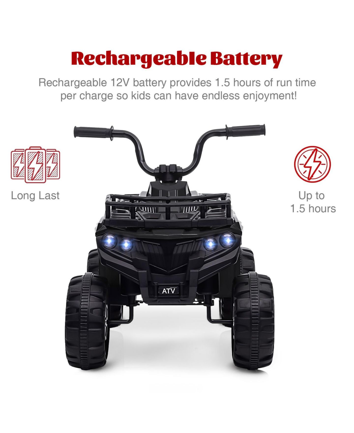 Детская игрушка homfan 12V Electric Ride On ATV Rechargeable Ride On Quad, 44 lb. Capacity, от 3 лет — фото 3