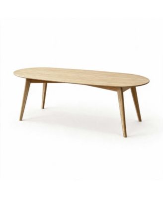 Oval Coffee Table Low Floor Solid Wood Legs Small Side End Table Rounded Edges Water-Resistant Surface Tool-Free Compact for Living Room Balcony