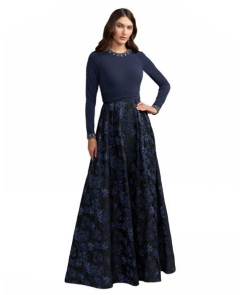 Женское платье Mac Duggal Embellished Brocade Floral Ball Gown, цвет: Тёмно-синий
